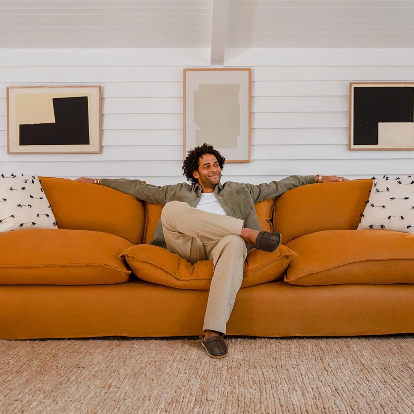 Slippers for Women Men, Genuine Leather Slippers Indoor Outdoor, Fuzzy Bedroom House Shoes for Women Men, Plush Lining Womens Sandals Slip-on