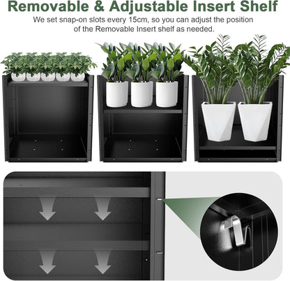Tall Metal Cube Planter for Outdoor Plants 20" L x 20" W x 20" H, Heavy Duty Steel Rectangular Planter Box with Removable Insert Shelf, Modern Décor for Outside, Indoor, Garden (Black)