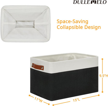 DULLEMELO Linen Closet Organizer and Storage Basket for Office, Bedroom, Cloth, Baskets for Organizing and Storage with handles for Shelves,Closet,Gift,Toys(White&Black)