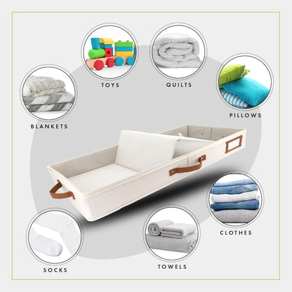 HOMELUX THEORY 2pc Low Profile Under Bed Storage Containers, Thin Under Couch Storage Organizer with Bins & Lids, Underbed Storage Box Ideal for Seasonal Clothes, Blankets, Fabric & Shoes (Ivory)