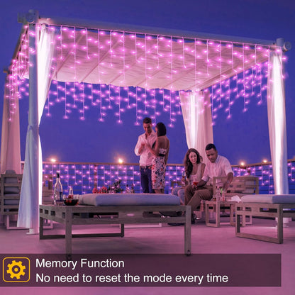 Pink Christmas Lights Outdoor, 33ft 400 LED Icicle Lights for Outside Clear Wire Connectable Twinkle Light with 8 Modes Timer Plug in Waterproof for Window Party Wedding Holiday Patio Tree Decorations