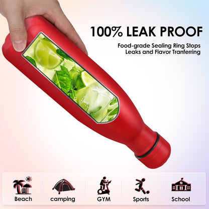 17oz Cola-Bottle Shaped Stainless Steel Leak-proof Water Bottle,Double Wall Vacuum Insulated Metal,Travel Mug For Sports Indoors & Outdoors,BPA-Free School Kids Flasks,Red(1Pack)