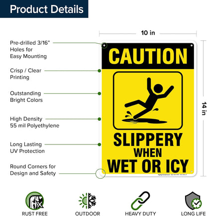 Caution Slippery When Wet Sign or ICY Sign, 10"x14" Polyethylene, Fade Resistance, Indoor/Outdoor Use, USA MADE By My Sign Center