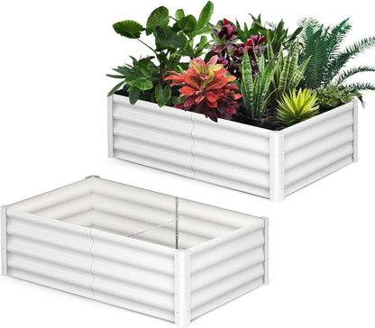 6x3x1ft Large Outdoor Planter Boxes Kit Set of 2, Galvanized Raised Bed Planter with Open-Ended Base Design, Elevated for Outdoor Plants, Durable Raised Bed for Gardening,Beige