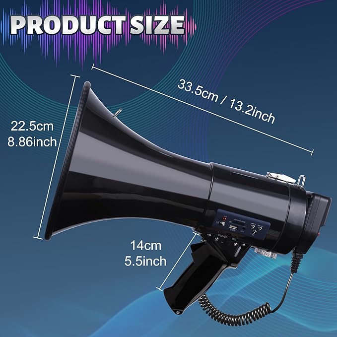 50 Watt Megaphone Bullhorn with Detachable Microphone, 240s Recording and Siren - Perfect for Indoor/Outdoor Sporting Events and Crowd Control