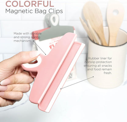 COOK WITH COLOR Bag Clips - Heavy Duty Chip Clip and Refrigerator Magnet Clips for Food Storage with Air Tight Seal Grip, Green and Pink, Pack of 8