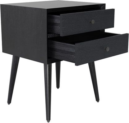 Christopher Knight Home Accent Bedside End Table, Acacia Wood Nightstand Side Table, Storage with 2 Drawers, Mid-Century Nightstand with Solid Wood Leg for Bedroom Dorm and Small Space, Black