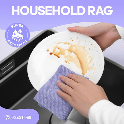 Fantasticlean Microfiber Cleaning Cloth Roll 2 Rolls 120 Pack, Tear Away Paperless Towels, 8" x 8", Reusable Washable Rags, Home Kitchen, Pet, Office, Indoor Outdoor, Portable (Pink and Light-Purple)