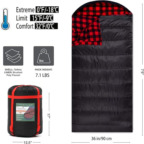 0 Degree Sleeping Bag Cotton Flannel Sleeping Bags for Adults Cold Weather Camping Winter Zero Degree Warm Weather Big and Tall