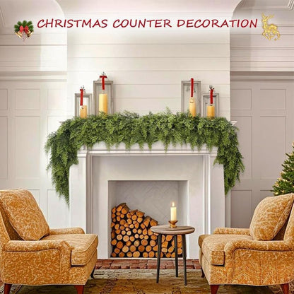 6 Ft Artificial Cedar Garlands – Real Touch Winter Greenery, Realistic Artificial Cedar Tree Christmas Pine Garland Decorations for Table Mantle Wall Indoor Fireplace Holiday Party (9ft, 1)
