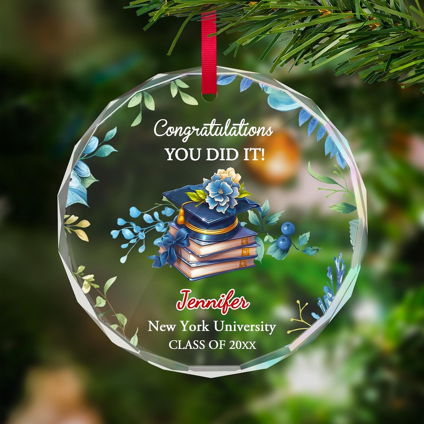 Personalized Graduate Glass Christmas Ornament, Class of 2025 Graduation Picture Ornament Gift for Congrats Son Daughter Friends, Custom Name School Graduation Ornaments Gifts