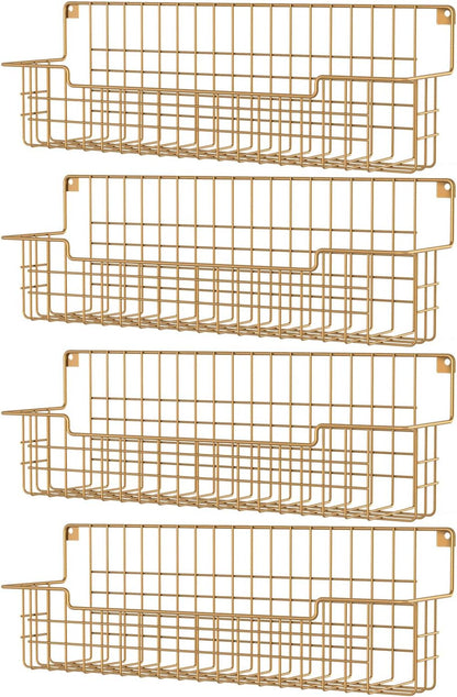 Spice Rack, 4-Pack Seasoning Organizer Wall Mounted for Kitchen Storage Organization, Metal Spice Holder Shelf for Cabinet, Pantry, Gold
