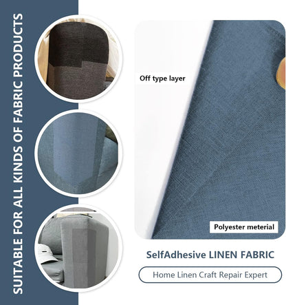 Fabric Repair Patches, Linen Repair Tape Self-Adhesive Fabric Patches Durable, DIY Large Linen Tape for Sofa, Couches, Furniture, Chair, Clothing （3.5X79 Inch, Blue Grey）