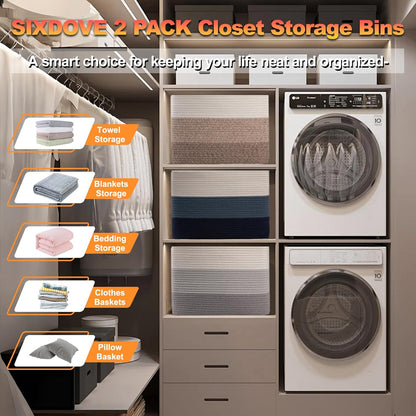 Storage Baskets for Organizing, 2 Pack Woven Basket for Storage, Rectangle Baskets for Shelves Closet Organizers, Toy Basket for Nursery Storage Living Room, Laundry Room, Bedroom (Gradient Brown)