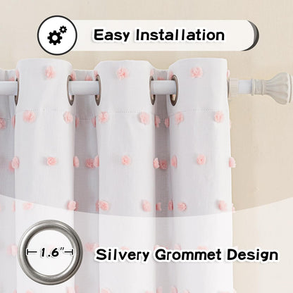 MYSKY HOME Pink Pom Pom Blackout Curtains for Girls Bedroom 54 Inch Long 100% Blackout Curtains for Kids Room 2 Panels Room Darkening Small Window Treatment Grommet 2 Layered Drapes Toddler 52W x 54L
