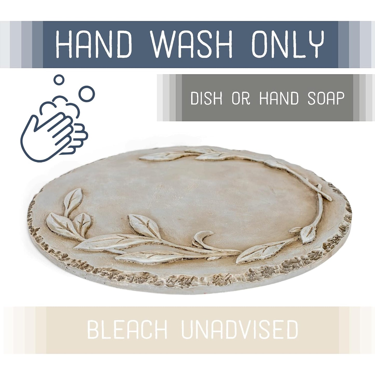 NAT & Jules Floral Laurel Wreath Leaves Pattern Dimensional Indoor Outdoor 12 inch Round Cast Resin Decorative Garden Stepping Stone, Patio, Walkway Sculpture Yard Art, Grey