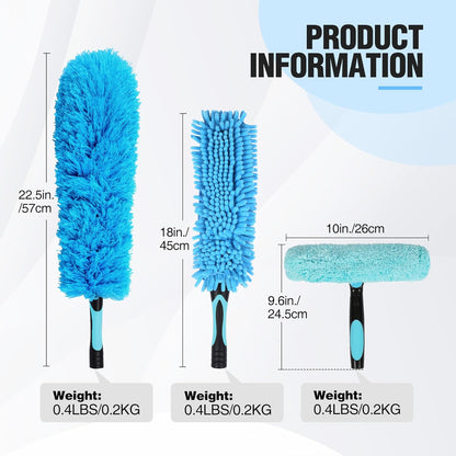 Lineslife Cobweb Duster,Washable Cleaning Duster Kit with Flexible Microfiber Duster Head, 1 * 2-in-1 Window Squeegee, and 1* Ceiling Fan Duster for Home Office Cleaning High Ceilings,Furniture,Roof