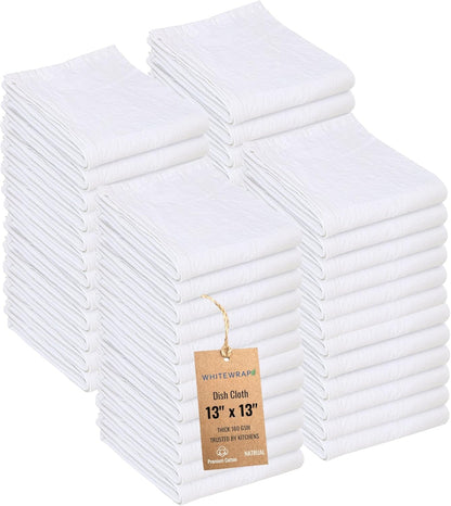 WHITEWRAP Dish Cloths Cotton| Kitchen Wash Cloth| Shop Towels Absorbent and Lint Free Flour Sack| Dishcloths for Kitchen Washing Dishes|Thick Absorbent Quick Dry Dish Rags |50Pack 13"x13" Natural