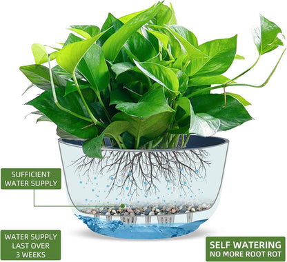 Dexceder 9.8 Inch Self Watering Hanging Planters Indoor Outdoor, Thickened Hanging Basket Flower Plant Pot (2 Pack, Deep Blue)