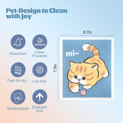 JOYMOOP Cartoon Cellulose Cleaning Cloth, Reusable Absorbent Dish Towels, Non-Scratch Washable Rags for Cookware, Kitchen and Household Cleaning - 6pcs, 6.7×7.9inch