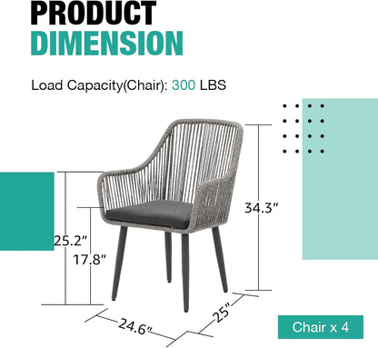 Patiorama Outdoor Dining Chairs, Patio Dining Chair Set of 4, All-Weather Woven Rope Rattan Chairs, Outdoor Dining Wicker Chairs with Armrests for Indoor Balcony Pool Backyard(Gray)