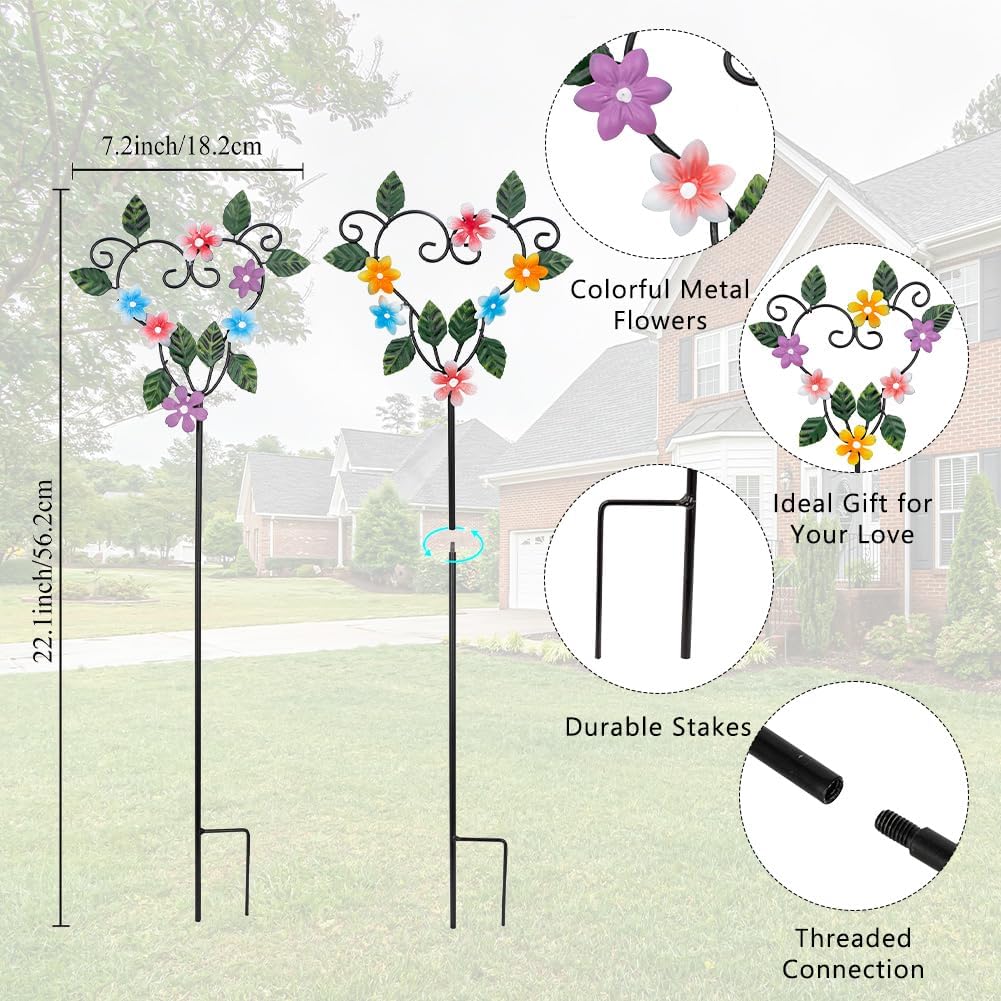 Metal Flowers Decorative Garden Stakes, 22.1 ''H Heart Shape Metal Flowers for Outside Yard Art Garden Stakes,Spring Outdoor Decor Housewarming Present for Women Mom Grandma
