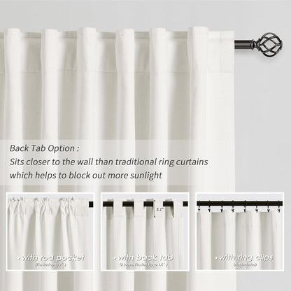 Ivory White Black Out Curtains 84 Inch Long for Bedroom Window Room Darkening Full Light Blocking Curtains Back Tab Neutral Elegant Off White Blackout Curtain Thermal Insulated Linen Drapes 52x84