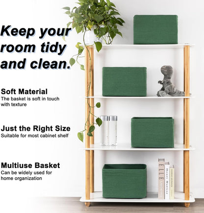4 Pack Storage Baskets for Organizing, Woven Baskets for Shelves - Perfect for Toys, Books, Towels, and Clothes, Durable Gift Basket Bins Toy Storage, 12.7''L x9''W x7.8''H, Green