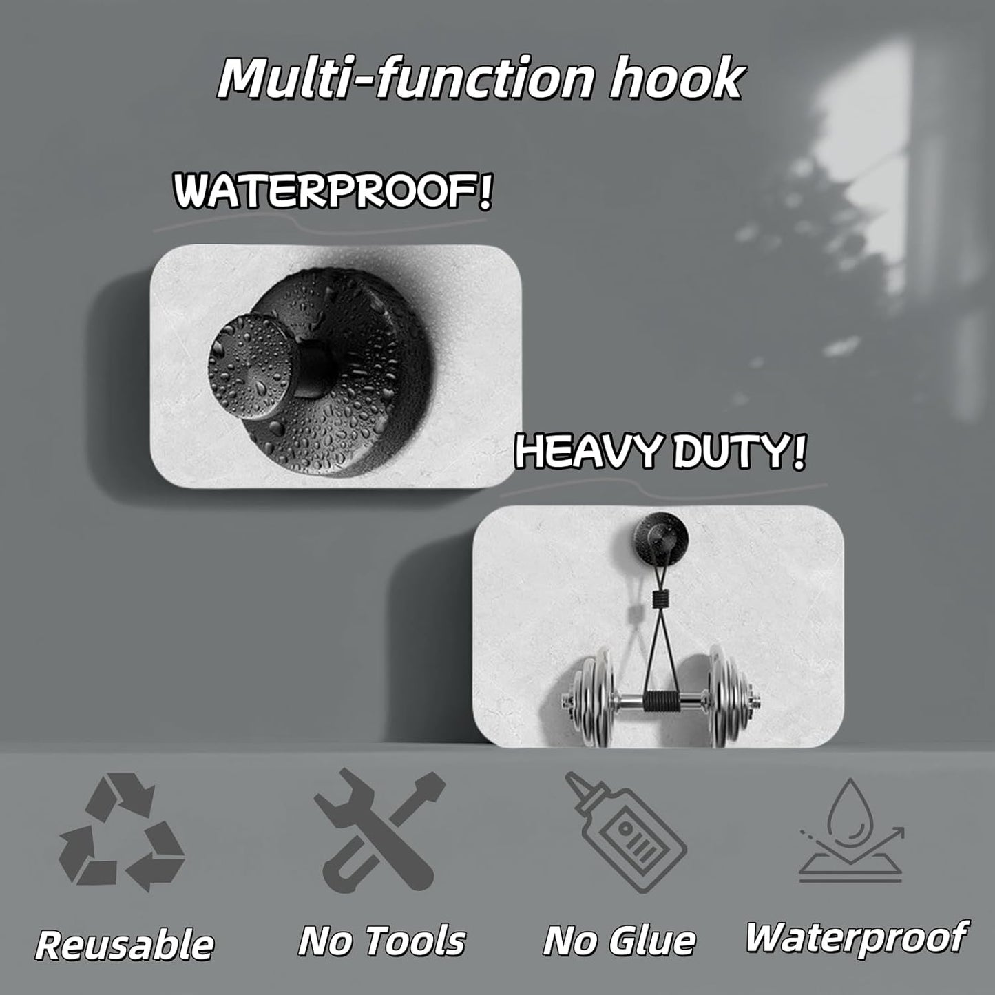 2025 Upgraded Stainless Steel Heavy Duty Suction Cup Hooks For Shower Bathroom Accessories Removable Hook For Glass Window Door Wall Hooks For Hanging Towels Robes Wreaths (Pack Of 5, Black)