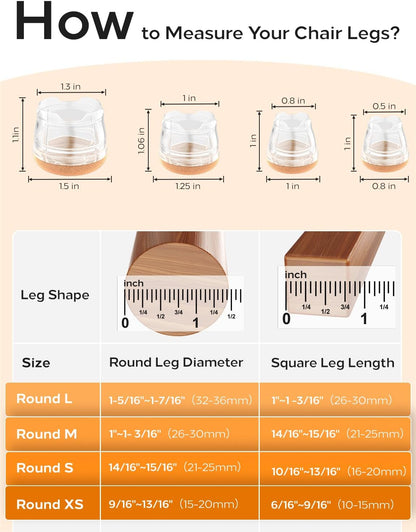 24-Pack Silicone Chair Leg Floor Protectors for Hardwood Floors -Felt Furniture Pads, Rubber Chair Leg Covers/Caps - Noise Reducing & Scratch-Proof - Round XS (Fits 9/16"-13/16" / 15-20mm), Clear