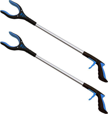 RMS 2-Pack 32 Inch Extra Long Grabber Reacher with Rotating Jaw - Mobility Aid Reaching Assist Tool (Blue)