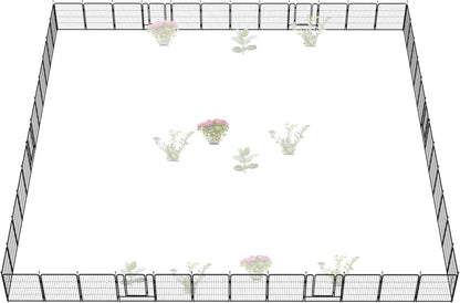 FXW Garden Fence Outdoor for The Yard – 32in(H) x 108.0ft(L) Heavy Duty Metal Animal Barrier for Dog and Rabbit, Decorative Dog Fence, 48 Panels, Black