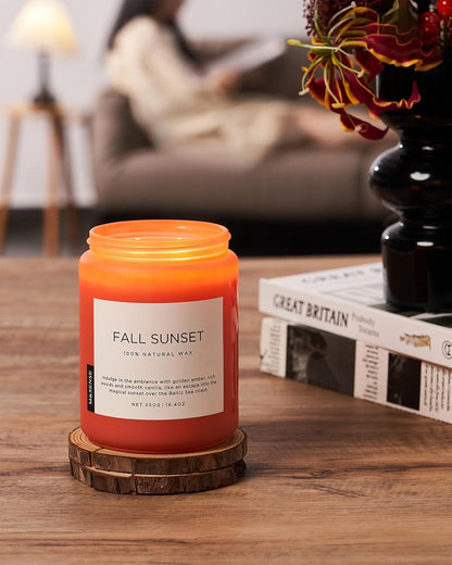 M&SENSE Fall Sunset Amber Scented 19.4oz 110 Hours Long Lasting Slow Burning Candle for Housewarming, Large Natural Soy Organic Relaxing Aromatherapy Candle Gifts for Women Men