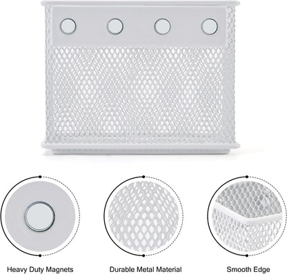 4.5'' × 2.2'' × 3.5'' Magnetic Basket for Whiteboard White Magnetic Basket for Fridge Magnetic Organizer Holder with 4 Strong Magnets Magnetic Holder for Refrigerator Locker
