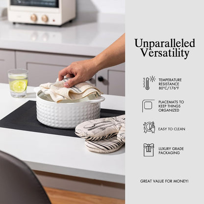 Placemats Set of 6 - Easy Clean Woven Vinyl Placemats for Dining Table, Indoor/Outdoor Place Mats, Washable PVC Table Mats（Black Cube）