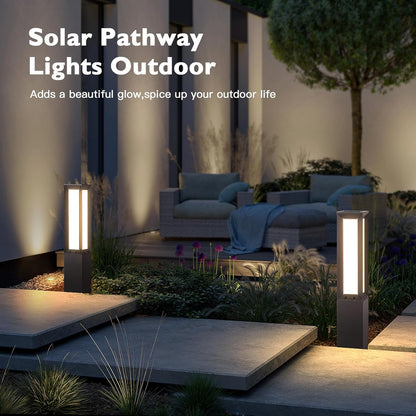 Solar Pathway Lights Outdoor, 32 Inch Modern Landscape Bollard Lighting Solar Powered Path Light, IP65 Waterproof 3000K LED Garden Luxury Lights for Driveway, Lawn, Patio, Yard, Walkway