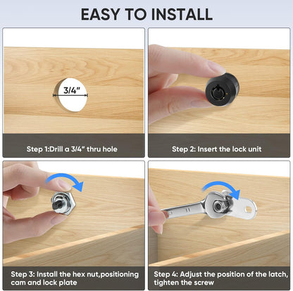 PTEROMY 2 Pack Cabinet Lock with Keys, 5/8'' Heavy Duty Tubular Cam Lock for RV Compartment Storage Locks, Full Set of RV Cam Locks (Black, 5/8'', 2 Pack)