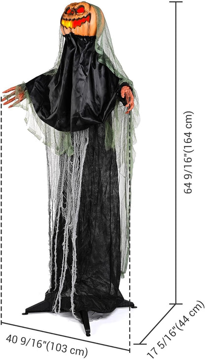 AW Scary Animated Halloween Decorations Jack-O-Lantern,Pumpkin Ghost Props 5.4 Ft Full Life Size with Motion/Sound Activated Glowing Head Horror Party Outdoor Indoor Decorations Farm Scarecrow 2025