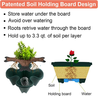 DUNCHATY Stackable Polypropylene Planters, 5-Tier, Pine Green, Indoor/Outdoor, 29" Height x 13.6" Diameter