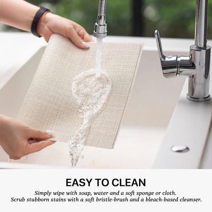 LEXMORE Placemats Set of 4 Vinyl/Plastic Woven Place Mats for Kitchen Table Indoor/Outdoor Washable Placemat Wipeable Dining Table Mats(A-Beige)