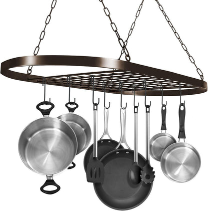 Sorbus Pot and Pan Rack for Ceiling 31" with 10 S Hooks — Decorative Oval Mounted Storage Rack — Multi-Purpose Organizer Great for Home, Restaurant, Kitchen Cookware, Utensils, Books, (Bronze)