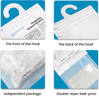 500 Gram Moisture Absorber Hanging Bags 3 Pack - 17.6 oz Fragrance-Free Large Dehumidifier for Closet, Bathroom, Bedroom – Double Leak-Proof Design & Dual-Sided Absorption