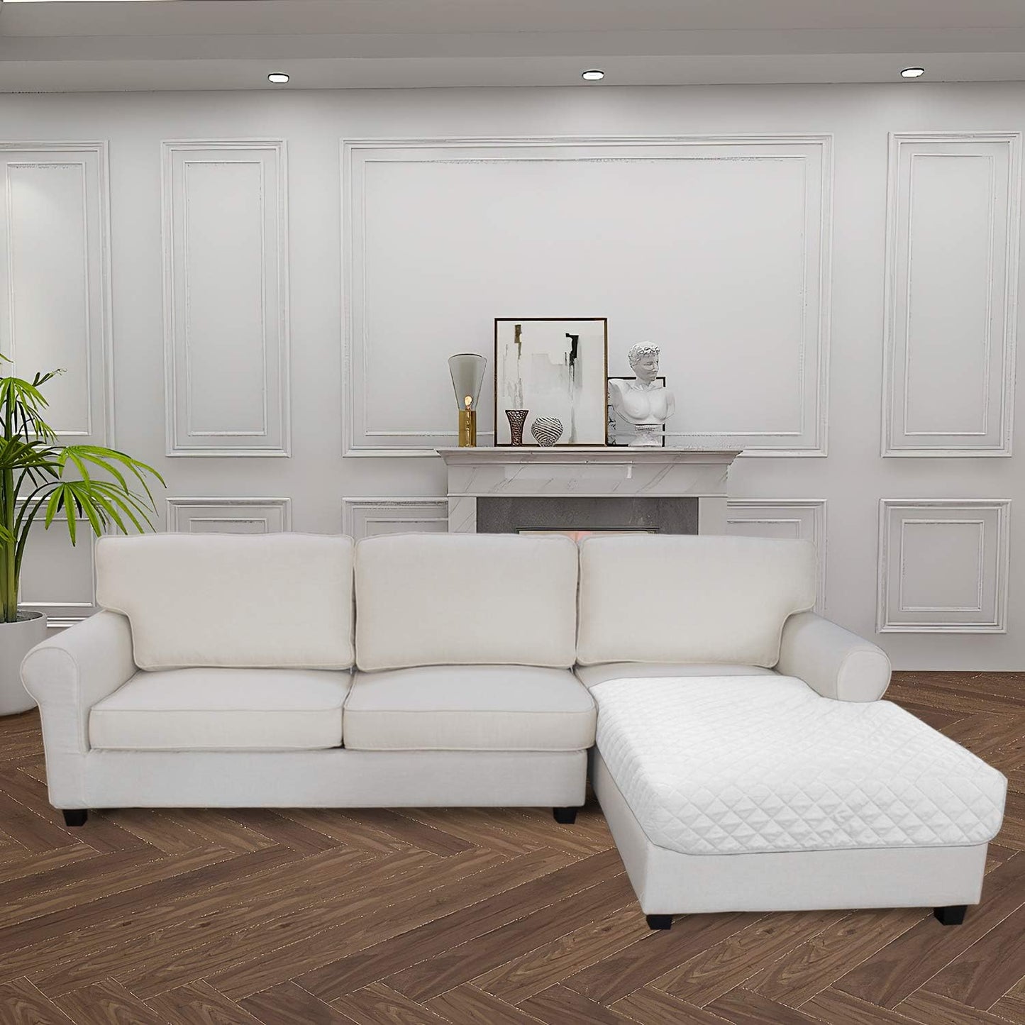 Easy-Going Sectional Couch Covers for Dogs L Shape Sofa Cover Reversible Sofa Slipcover Chaise Lounge Cover Furniture Protector Cover for Pets Dog Cat (42 x 68 inches, White/White)