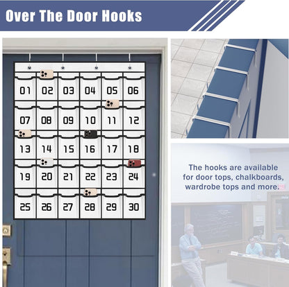 Loghot Classroom Accessories Closet Pocket Chart for Cell Phones Holder Wall Door Hanging Organizer (30 Pockets White)