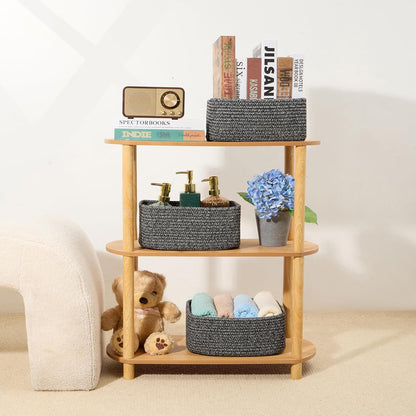 Small Storage Baskets for Organizing | Closet Organizer Bins | Shelf Toy Basket | Woven Rope Baskets | Cube Decorative Box | Shallow Basket | 11.5x7.5x4.7” | 3 Packs Dark Gray