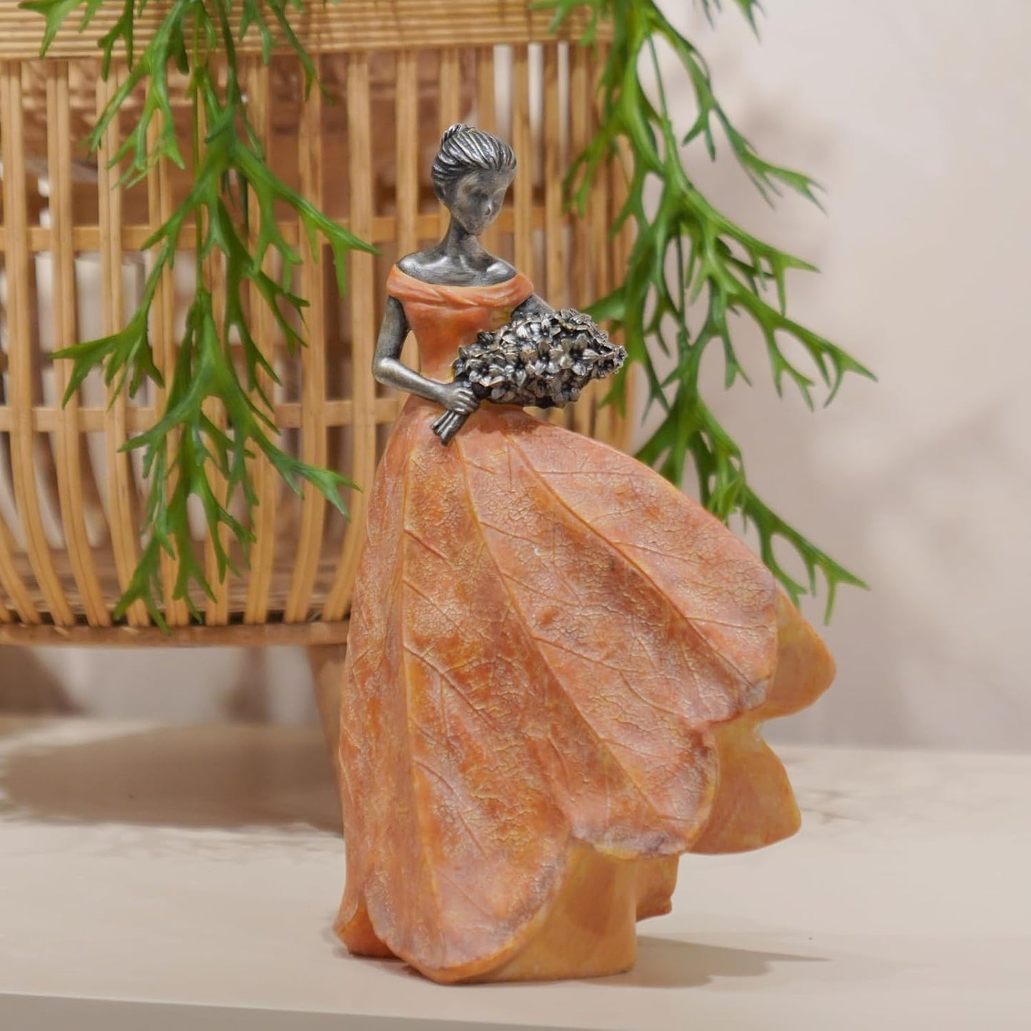 Guichifun Fairy Statue Collection Home Decoration - Orange Leaf Angel Girls Resin Home Decor for Outside or Inside Rustic Garden Outdoor Yard Decorations Figurines Gift 7.5 x 4.5 x 11.5 Inch