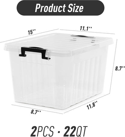 Citylife 22 QT Clear Plastic Storage Bins with Lids Stackable and Nestable Storage Boxes with Lids Large Plastic Storage Containers for Garage, Closet, Kitchen, 2 Packs