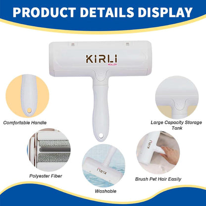 KIRLI Pet Hair Roller, Fur Remover Tool with Built-in Fur bin, Reusable Lint Roller for Pet Hair, Multi-Surface Furniture Clothing, Couch, Carpet, Bedding Cat and Dog Hair Remover (White)