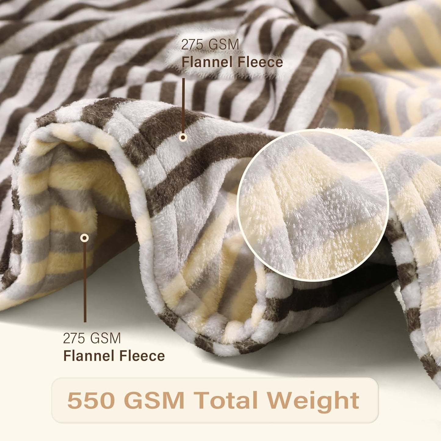 Lahome Brown Fleece Throw Blanket for Couch Double-Color Rainbow Fluffy Warm Cozy Bed Blanket Soft Fuzzy Modern Throw Blankets for Sofa Home Decor, Brown 50''x60''