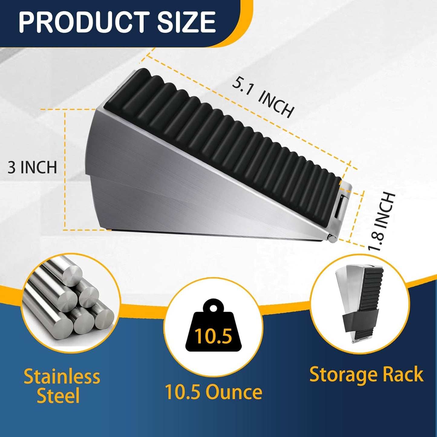 Heavy Duty Door Stopper Adjustable Spring Large Stoppers Wedge, Tall up to 3 Inches Doorstop Stainless steels Made Suits Any Heavy Doors